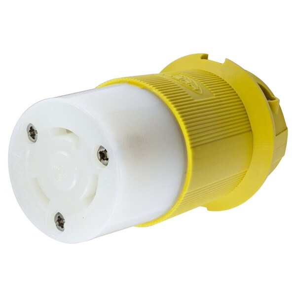 Locking Connector, L6-30R, 30 A, 250V AC, Single Phase, 2 Pole, Screw Terminals, Yellow